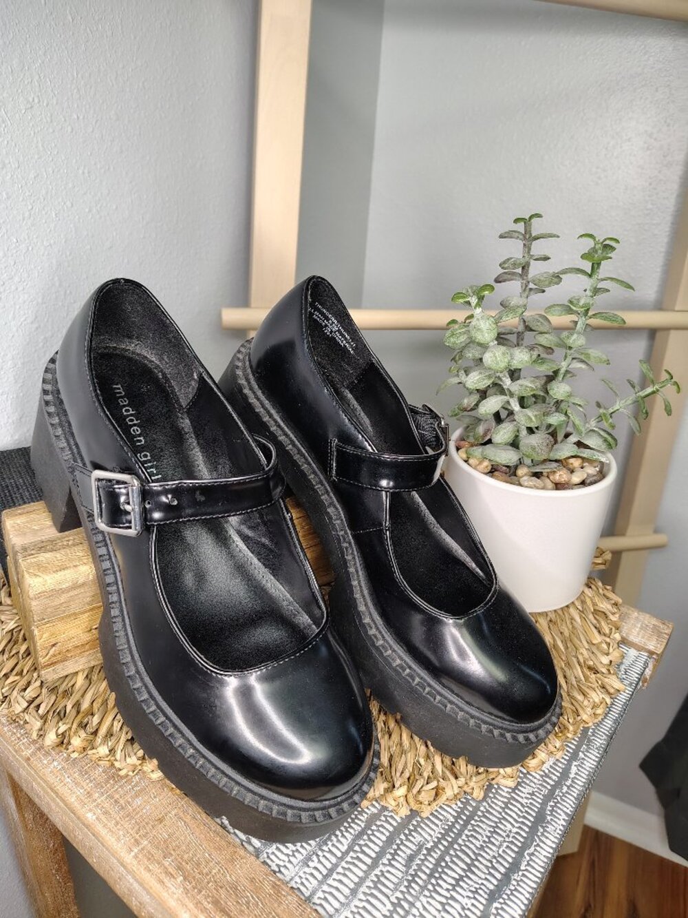 Madden Girl Black Thunderr Platform Mary Janes with block heel